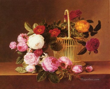  laurentz oil painting - Danish Basket Roses Ledg flower Johan Laurentz Jensen flower
